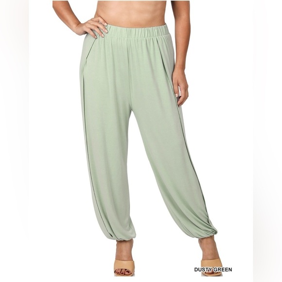 New!🎉2 for$20 Plus Size Dusty Green Split Leg Pants Size 1X 2X 3X - Picture 2 of 4
